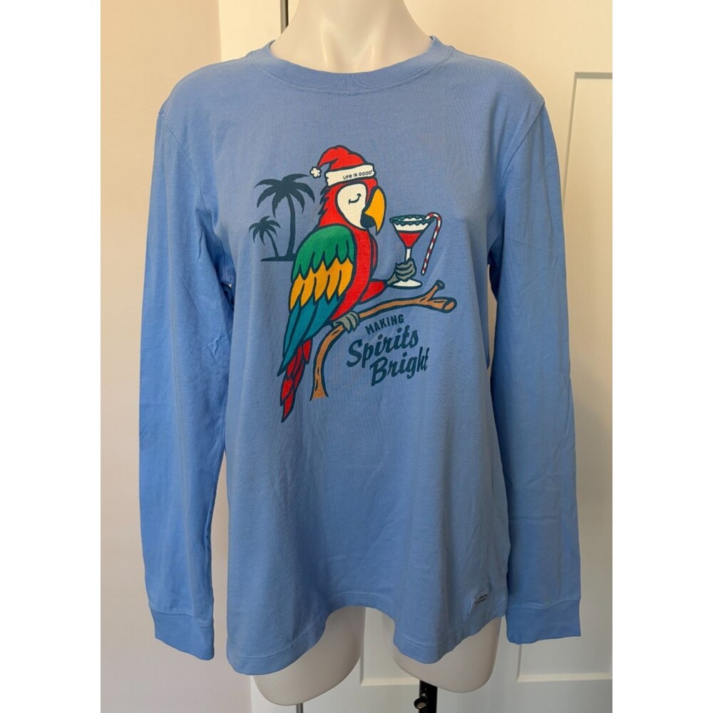LIFE IS GOOD Womens Crusher T-SHIRT Long Sleeve BLUE Spirits Bright Size L NWT